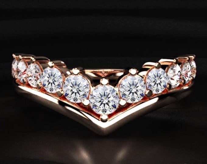 Chevron Diamond Wedding Band, V Shape Lab Grown Diamond Ring, Curved Bridal Band, Stackable Anniversary Ring, Gift For Her