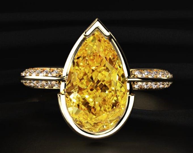 Yellow Pear Diamond Engagement Ring, Lab Grown Diamond Ring, Prong Set Pear Ring, Split Shank Gold Ring, Unique Proposal Ring