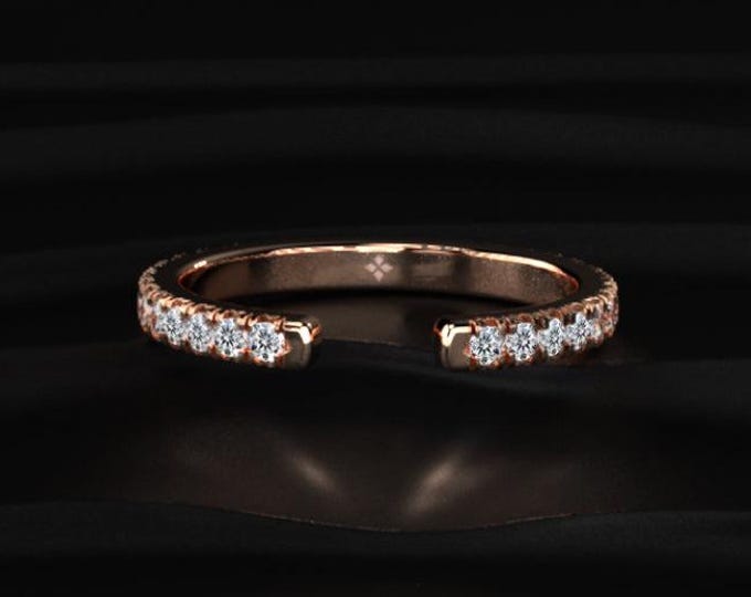 Open Diamond Band Ring, Minimalist Lab Grown Diamond Ring, Adjustable Gold Ring, Dainty Stacking Ring, Wedding Band Gift For Her