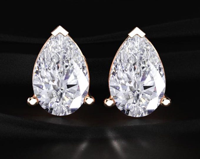 Pear Cut Diamond Stud Earrings Lab Grown Diamond Teardrop Solitaire Earrings Minimalist Bridal Jewelry Gift for Her