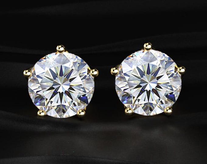 Round Lab Grown Diamond Stud Earrings 6 Prong Diamond Studs Yellow Gold Solitaire Earrings Minimalist Jewelry Gift for Her