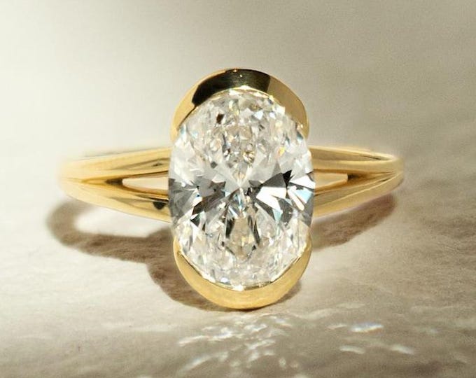 Bezel Set 3 CT Oval Cut Moissanite Ring | Oval Cut Ring | Elongated Oval | Solitaire Ring | Delicate Women Oval Cut Promise Anniversary Ring