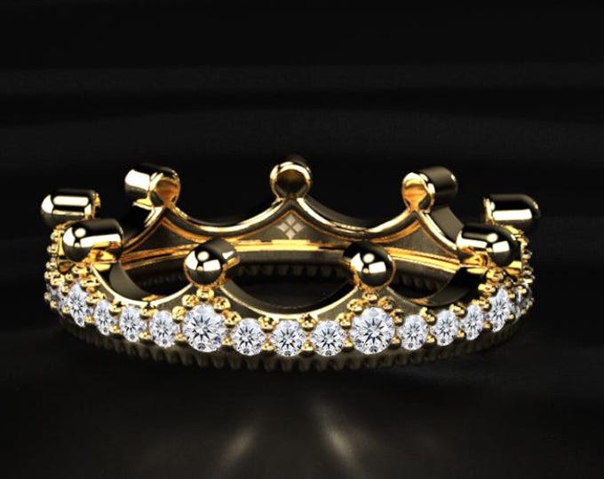 Crown Diamond Wedding Band, Tiara Ring, Lab Grown Diamond Ring, Royal Crown Ring, Princess Bridal Band, Anniversary Gift For Her