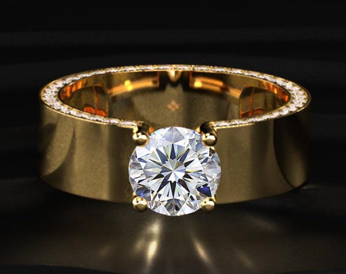 Mens 1CT Round Lab Grown Diamond Ring, Wide Band Wedding Ring For Men, Hidden Halo Diamond Ring, Luxury Mens Band, Luxury Mens Ring