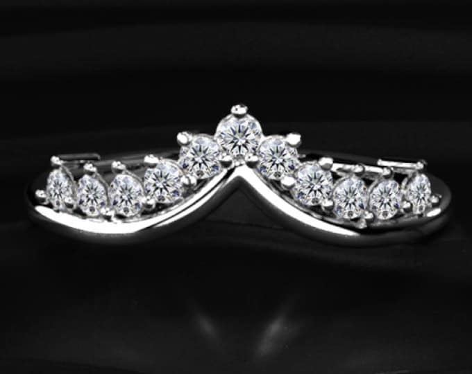 Curved Diamond Wedding Band, V Shape Crown Ring, Lab Grown Diamond Band, Stackable Bridal Ring, Contour Band Gift For Her