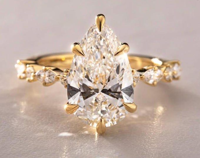 4 CT Moissanite Engagement Ring, Pear Shaped Engagement Ring, Fancy Ring, Anniversary Ring Gift For Her, Bridal Ring