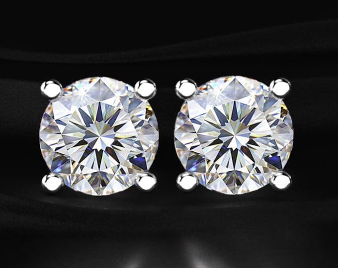 Round Diamond Stud Earrings Lab Grown Diamond Studs 4 Prong Solitaire Earrings Classic Gold Diamond Earrings Gift for Her