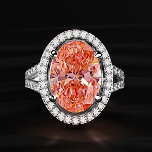 6CT Oval Pink Diamond Ring, Halo Engagement Ring, Split Shank Diamond Ring, Lab Grown Pink Diamond, Luxury Statement Jewelry Gift