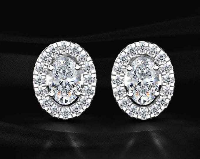 Oval Halo Diamond Stud Earrings Lab Grown Diamond Double Halo Studs Bridal Earrings Luxury Gold Jewelry Gift for Her