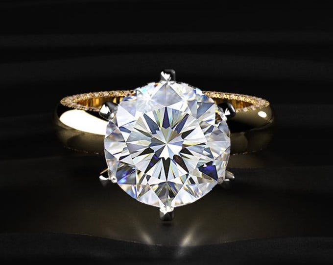 5CT Round Diamond Engagement Ring, Hidden Halo Ring, Pavé Band Ring, Lab Grown Diamond Ring, Luxury Solitaire Ring Gift