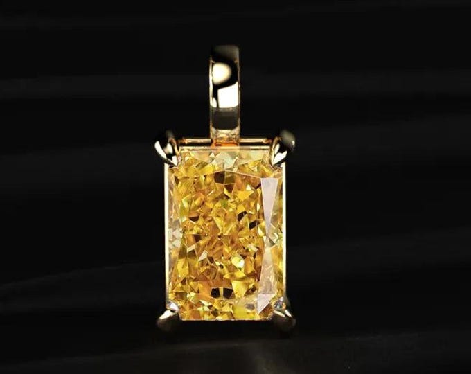 Radiant Cut Lab Grown Diamond Pendant | 4 Prong Yellow Gold Setting | Eco Friendly Brilliant Charm | Pendant Only | Classic Diamond Jewelry