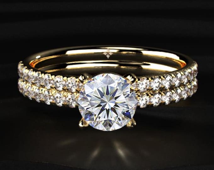 2CT Round Cut Lab Grown Diamond Wedding Ring Set, Hidden Halo Bridal Set, 14K Solid Gold Engagement Ring, Anniversary Gift for Her