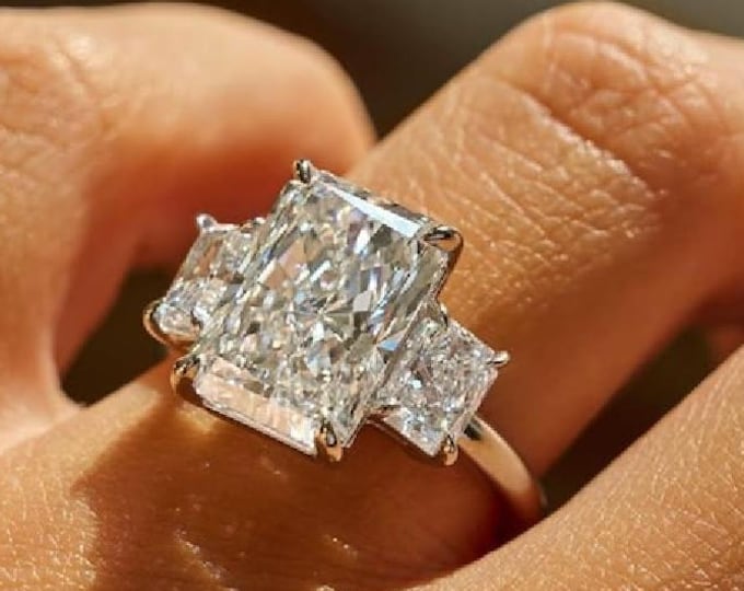 5 CT Radiant Cut Three Stone Moissanite Diamond Engagement Ring, Anniversary Ring, Wedding Ring, Promise Ring, Anniversary Gift For Her