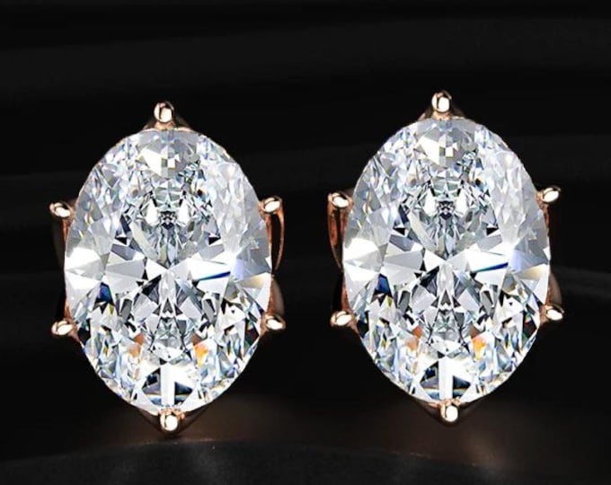 Oval Lab Grown Diamond Stud Earrings 6 Prong Oval Diamond Earrings 14K Gold Classic Solitaire Studs Bridal Gift for Her