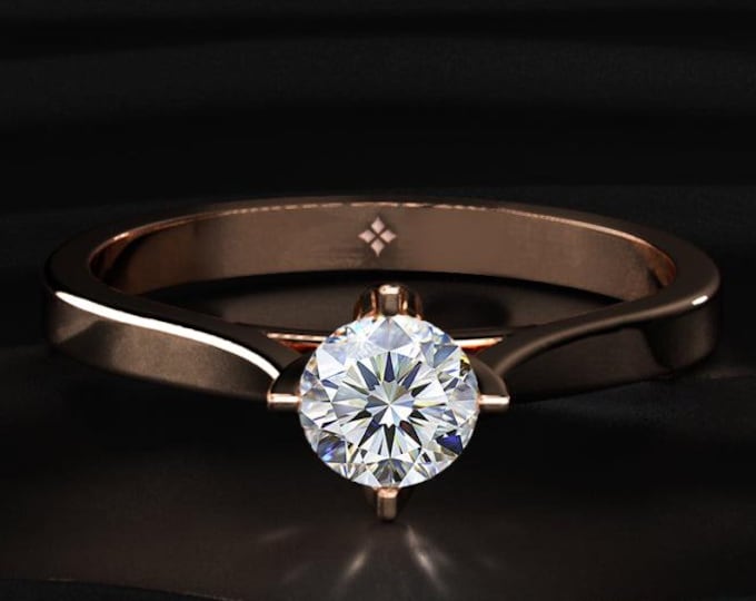 Round Cut Lab Grown Diamond Engagement Ring, Rose Gold Solitaire Ring, Minimalist Diamond Ring, Classic Bridal Ring Anniversary Gift