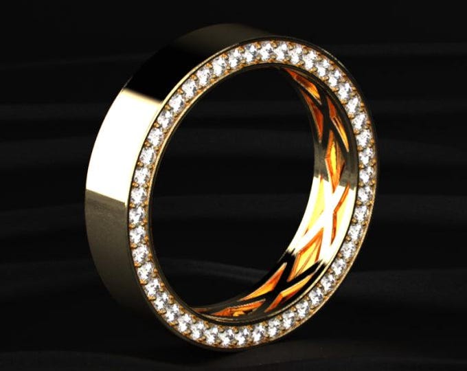 Mens Diamond Wedding Band, Hidden Halo Ring For Men, Lab Grown Diamond Band, Wide Gold Wedding Ring, Luxury Mens Ring