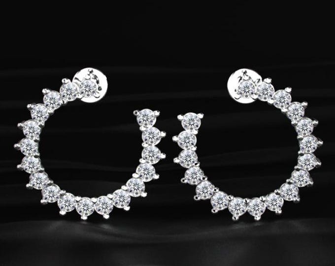 Lab Grown Diamond Hoop Earrings Small Circle Diamond Stud Earrings Minimal Half Hoop Earrings Gift for Women Jewelry