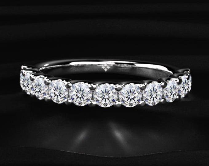 Round Diamond Eternity Band, Lab Grown Diamond Wedding Ring, Half Eternity Ring, Minimal Prong Set Band, Anniversary Gift