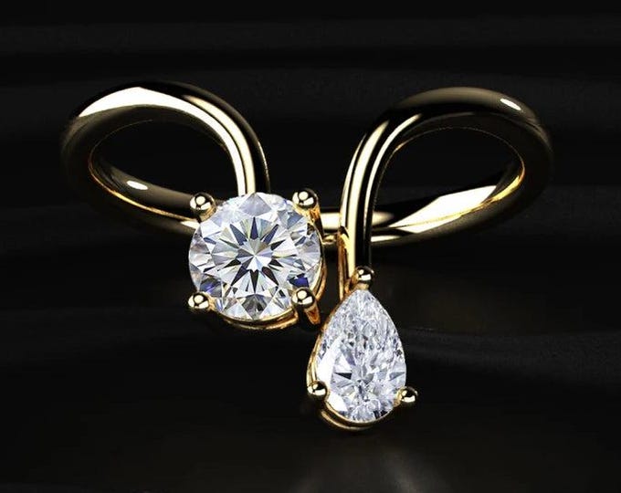Toi Et Moi Lab Grown Diamond Ring, Round & Pear Diamond Ring, Infinity Twist Engagement Ring, Unique Bridal Jewelry Gift
