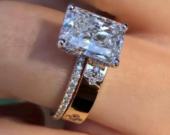 3 CT Radiant Cut Engagement Ring with Gold Band | Dainty Bridal Ring Set | Minimalist Wedding Ring | Anniversary Gift for Her