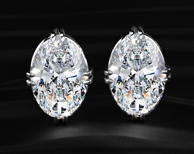 10 TCW Oval Diamond Stud Earrings Double Claw Prong Lab Grown Diamond Earrings Large Oval Diamond Studs Luxury Gift
