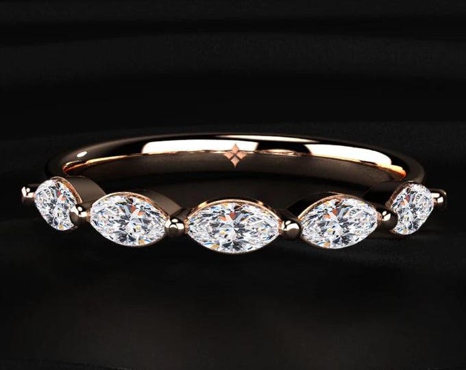 Marquise Wedding Band, Diamond Stacking Ring, Lab Diamond Band, Minimal Bridal Ring, Unique Anniversary Gift, Dainty Jewelry