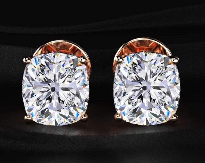2CT Lab Grown Diamond Stud Earrings 14K Gold Cushion Cut Diamond Earrings Halo Stud Earrings Gift for Her Fine Jewelry
