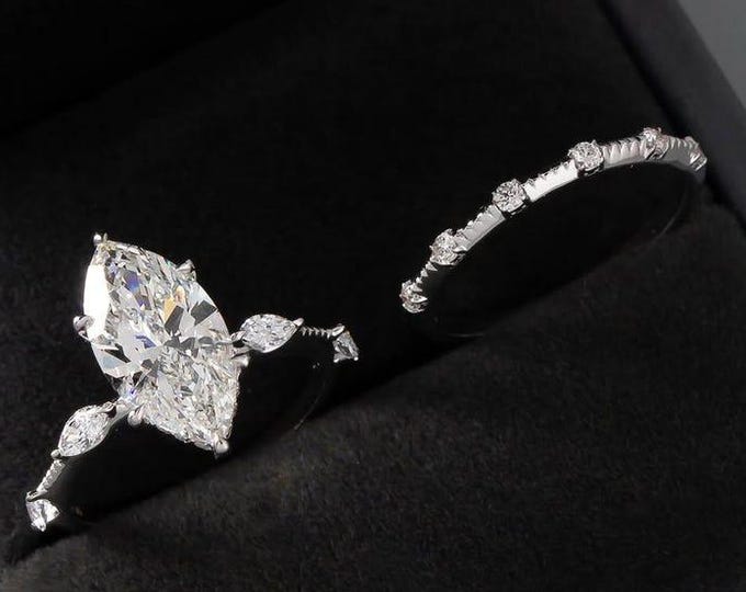 3 CT Marquise Moissanite Diamond engagement ring set 14k Rose gold ring Diamond ring Unique band Bridal Set Promise Ring Anniversary Ring