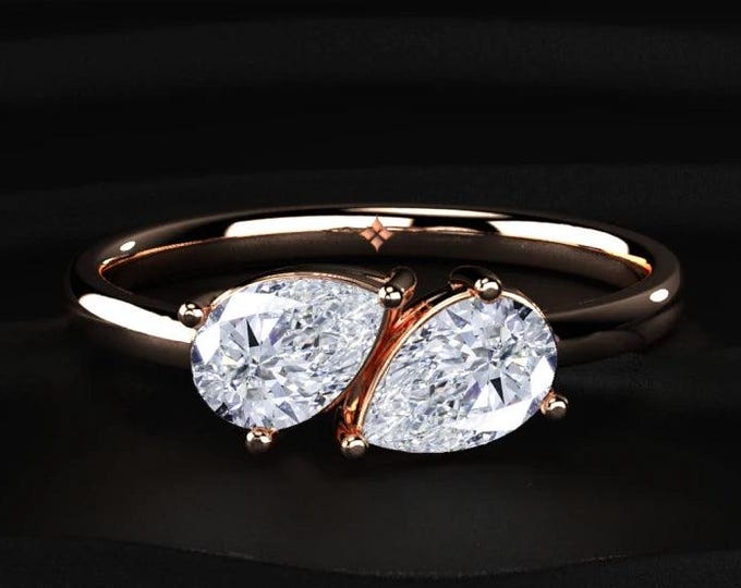 Double Pear Toi Et Moi Lab Grown Diamond Ring, 4TCW Pear Diamond Engagement Ring, Two Stone Minimal Bridal Ring Gift