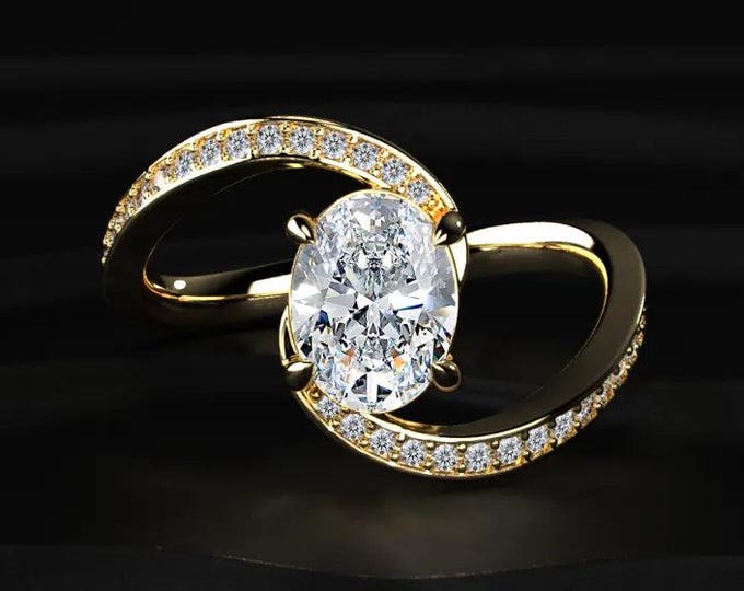 Oval Lab Diamond Ring 1.5CT, Infinity Twist Ring, Pave Diamond Engagement Ring, Unique Bridal Jewelry Gift for Her