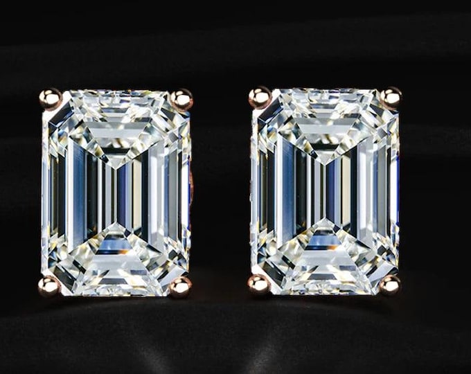 4CT Emerald Cut Lab Grown Diamond Stud Earrings 14K Gold Diamond Studs Bridal Earrings Gift for Her Fine Jewelry Luxury