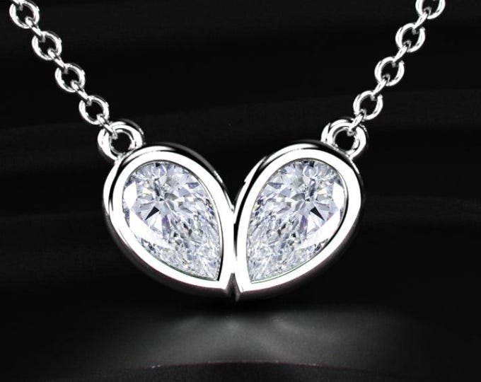 Lab Grown Diamond Double Pear Bezel Set Pendant Necklace, Toi Et Moi Necklace, Pear Cut Diamond Necklace, Anniversary Gift