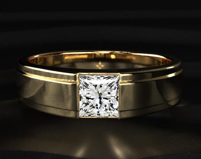 Mens Princess Cut Diamond Ring 2CT Lab Grown Diamond Ring, Channel Set Mens Engagement Ring, Gold Statement Ring For Men