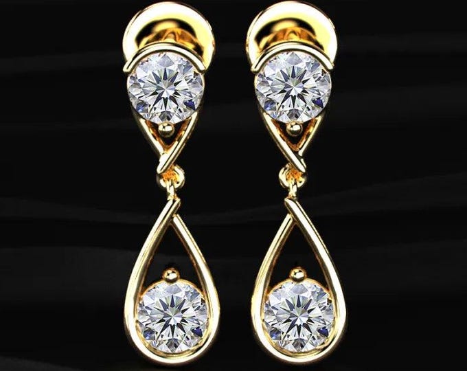 Diamond Drop Earrings Lab Grown 18K Gold Teardrop Dangle Earrings Bridal Wedding Earrings Gift for Her Minimalist Jewelry