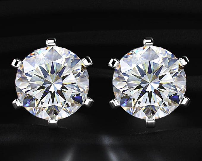 Round Diamond Stud Earrings Lab Grown Diamond Studs 6 Prong Solitaire Earrings Classic Diamond Earrings Gold Jewelry Gift
