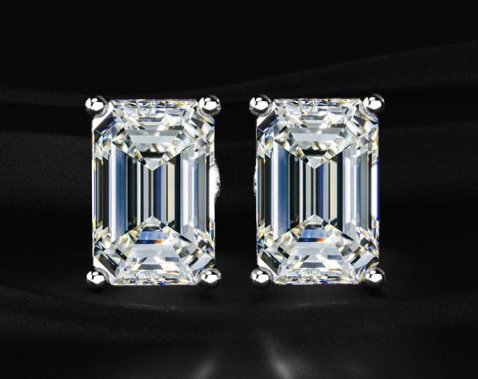 Emerald Cut Lab Grown Diamond Stud Earrings Solitaire Diamond Studs 4 Prong White Gold Earrings Minimalist Jewelry Gift