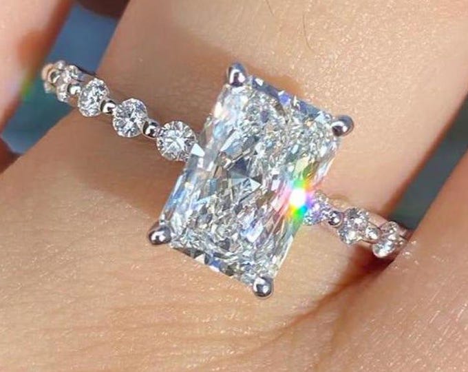 3 CT Radiant Cut Solitare Moissanite Ring , Diamond Band Engagement Ring , Brilliant Stone , Unique Wedding Or Proposal Ring Gift For Her
