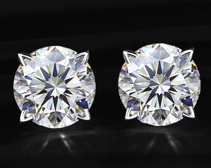 4TCW Round Lab Grown Diamond Stud Earrings 14K Gold Classic Diamond Studs Screw Back Bridal Wedding Gift for Her Jewelry