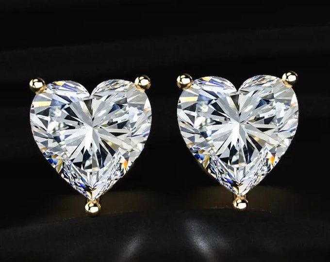 Heart Shape Diamond Stud Earrings Lab Grown Diamond Heart Earrings Gold Stud Earrings Bridal Jewelry Gift for Her Valentine Gift