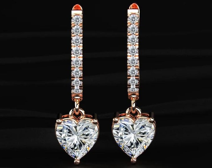 Heart Diamond Drop Earrings Rose Gold Hoop Lab Grown Diamond Heart Shape Dangle Earrings Luxury Gift for Her Anniversary Jewelry