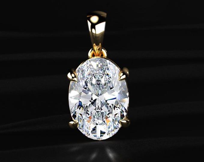 Oval Cut Lab Grown Diamond Pendant Oval Solitaire Pendant E Color VVS2 Diamond Charm Minimalist Anniversary Gift For Her