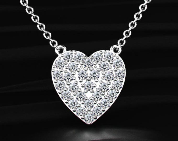 Heart Diamond Pendant Necklace, Lab Grown Diamond Heart Necklace, Pave Heart Pendant, Anniversary Gift for Her