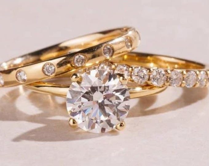 2 CT Round Cut Moissanite Diamond Engagement Ring, Unique Pave Wedding Ring, Classic 4 Prongs Bridal Ring Vintage Ring, Anniversary Gift