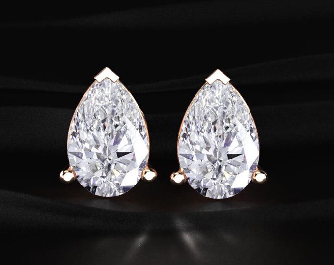 Pear Cut Diamond Stud Earrings Lab Grown Diamond Pear Shape Studs Gold Minimalist Earrings Bridal Jewelry Gift for Her