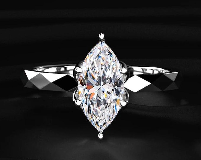 Marquise Diamond Engagement Ring Genuine Lab Grown Diamond Anniversary Ring Unique Proposal Ring for Her Six Claw Prong Setting Ring Gift