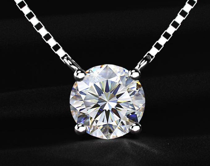 Round Solitaire Lab Grown Diamond Necklace, Minimalist Diamond Pendant, Dainty Gold Necklace, Anniversary Gift for Her