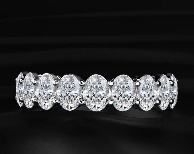 Oval Cut Lab Grown Diamond Eternity Band, Oval Diamond Wedding Band, Full Eternity Anniversary Ring, 14K Gold Bridal Stackable Band