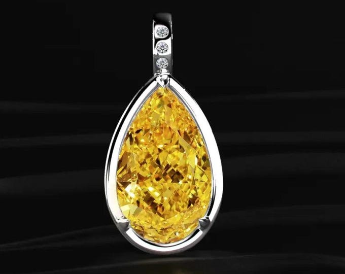 Pear Cut Fancy Yellow Diamond Pendant Lab Grown Diamond Pendant Minimalist Gold Pendant Solitaire Jewelry Pendant Only