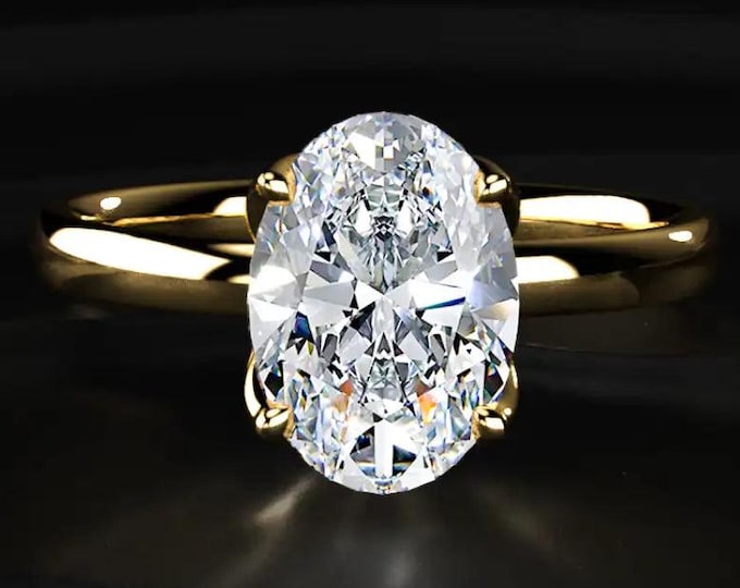 4.00CT Oval Cut Diamond Engagement Ring, Lab Grown Solitaire Ring, Hidden Diamond Basket Ring, Gold Minimal Bridal Ring Gift