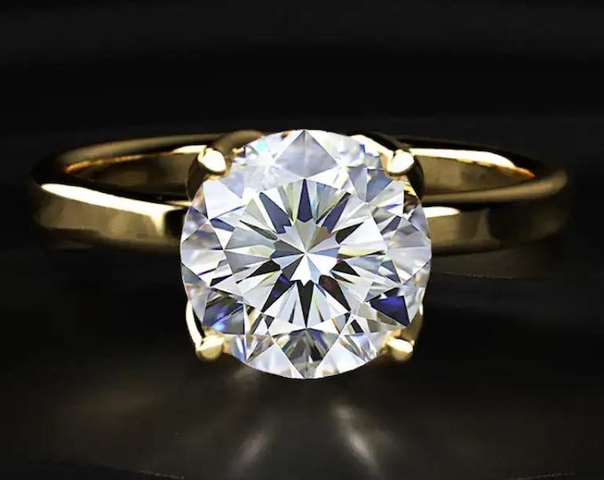 Round Cut Diamond Engagement Ring, Solitaire Ring, Hidden Diamond Gallery Ring, Lab Grown Diamond Ring, Gold Minimal Ring